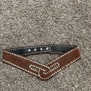 Vintage brown studded leather adjustable belt.